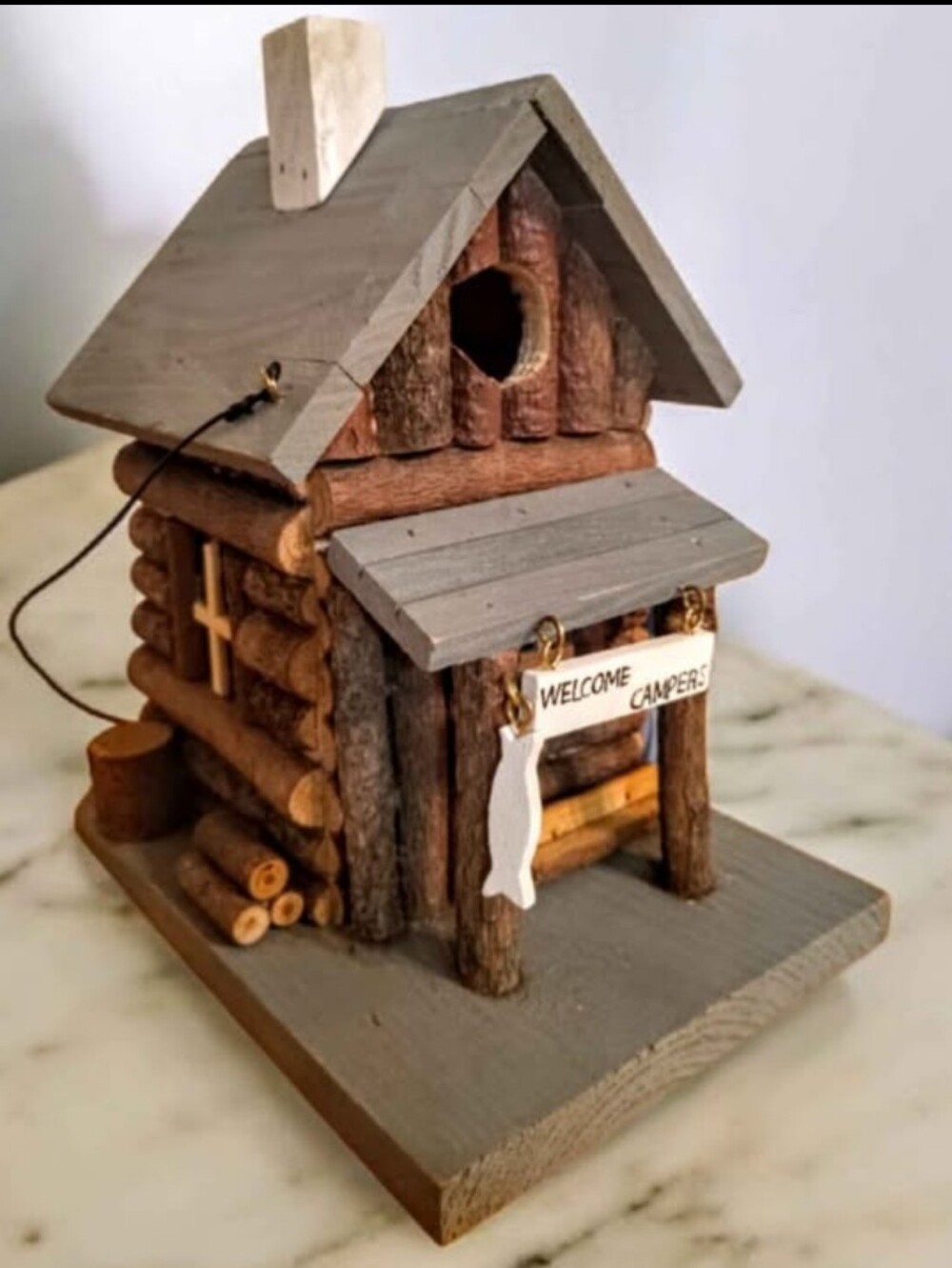 Handcrafted Wooden Log Cabin Rustic Bird House Country Cottage Bird House